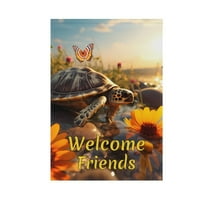 Sunset Turtle Floral Garden Flag House Banner 12" x 18" Double Sided Outdoor Yard Decoration