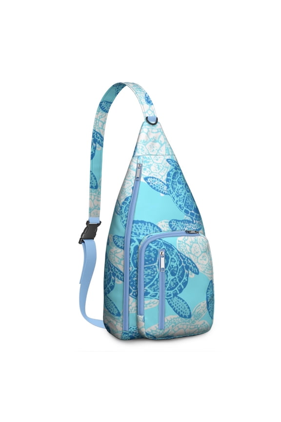 Crossbody Backpack - Hawaiian Beach Sunset with Swimming Turtles Pattern, Water-Resistant Material