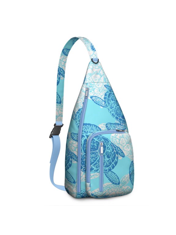 Crossbody Backpack - Hawaiian Beach Sunset with Swimming Turtles Pattern, Water-Resistant Material
