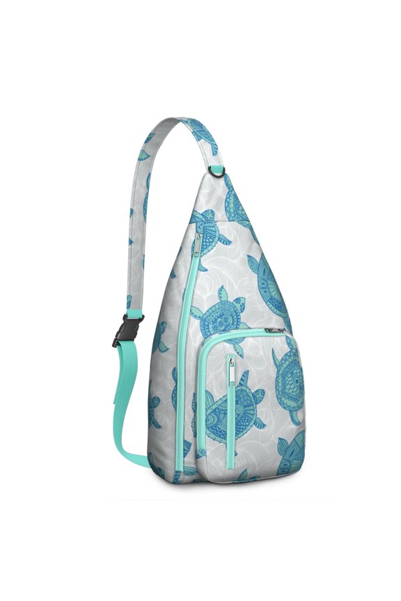 Sunset Turtle Print Crossbody Backpack&nbsp;- Hawaiian Beach Sunset with Swimming Turtles Pattern, Water-Resistant Material