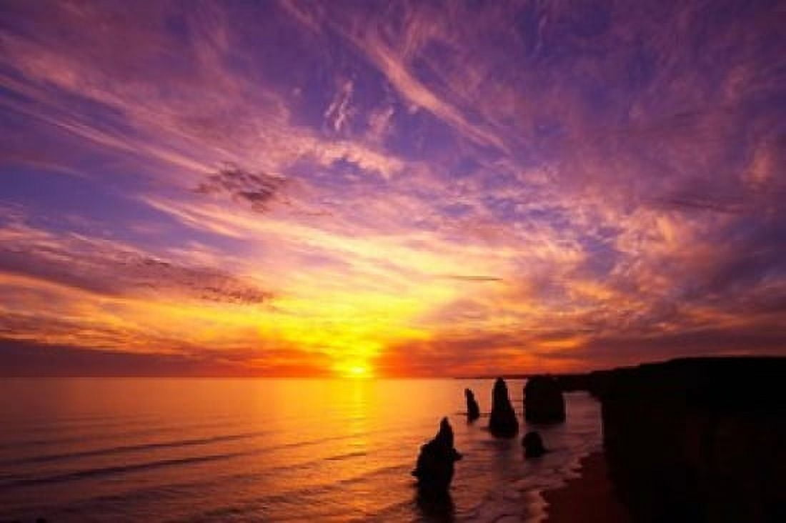 Sunset Twelve Apostles Port Campbell National Park Great Ocean Road Victoria Australia Canvas Art - David Wall DanitaDelimont (26 x 17)