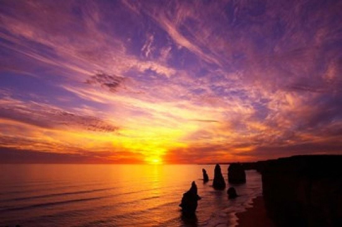 Sunset Twelve Apostles Port Campbell National Park Great Ocean Road Victoria Australia Canvas Art - David Wall DanitaDelimont (36 x 24)