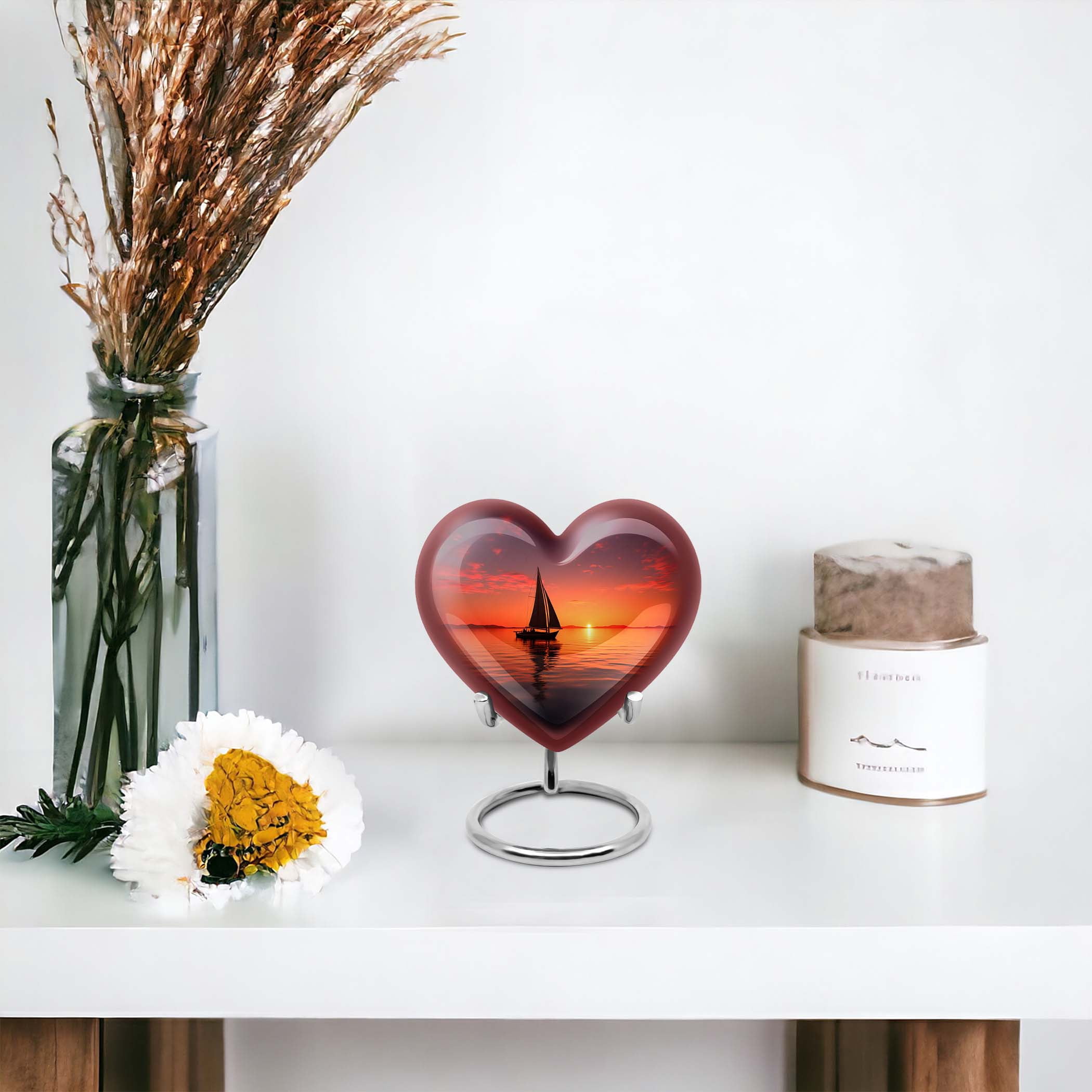 Sunset Urns For Human Ashes Adult Man, Sailboat Urns, Small Keepsake Urns For Human Ashes - Heart Shaped Urns For Adult Human Ashes - Cremation Urn Human Ashes - Heart Keepsake Funeral Urn 3inch,2pcs