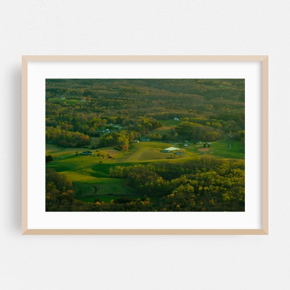 Sunset View, Pilot Mountain 01 - Pilot Mountain North Carolina Photography Oak Framed Wall Art Print 20 x 30 inches