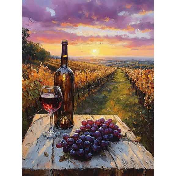 Sunset Vineyard Wine Grapes Canvas Painting Suitable for Living Room Dining Room Kitchen and Office Decoration.