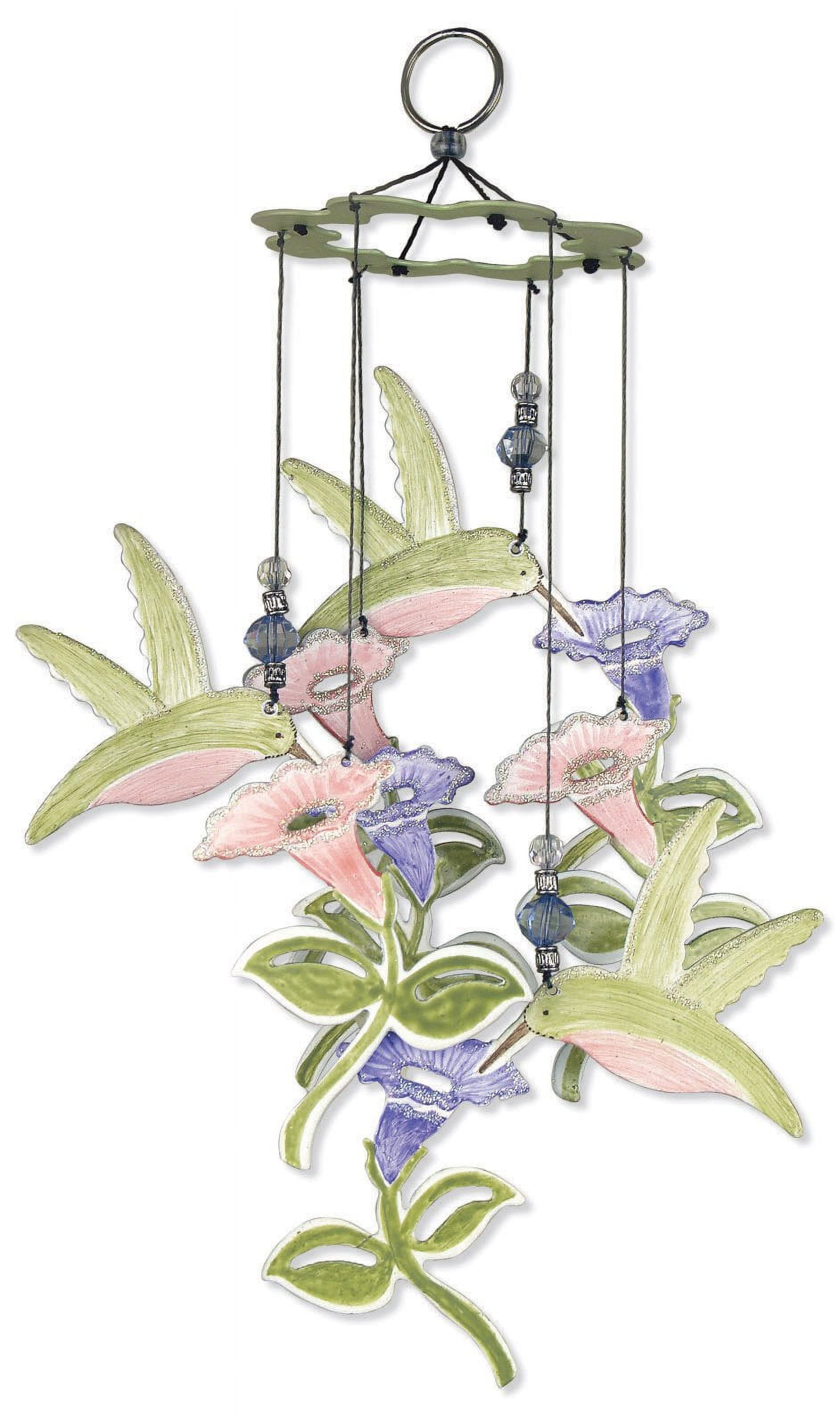 Pastel Hummingbird and Flowers Metal Wind Chime, 12-Inch