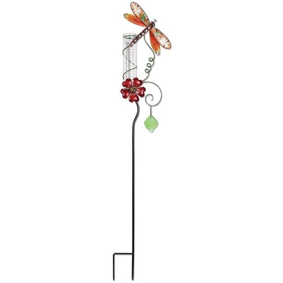 Sunset Vista Design Studios Fused Colored Glass Rain Gauge, Dragonfly