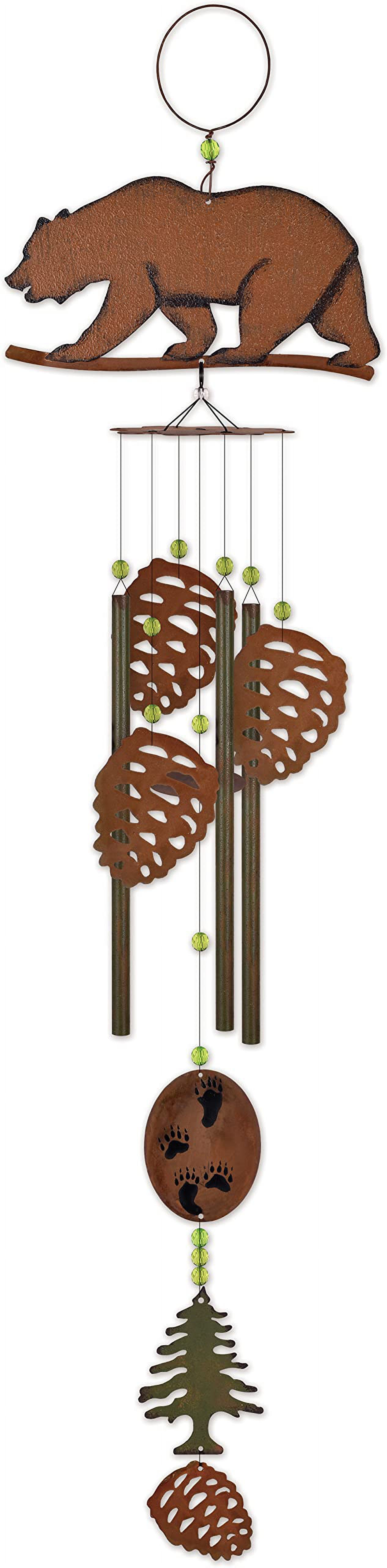 Rustic Brown Metal Grizzly Bear Wind Chime, 36-Inch
