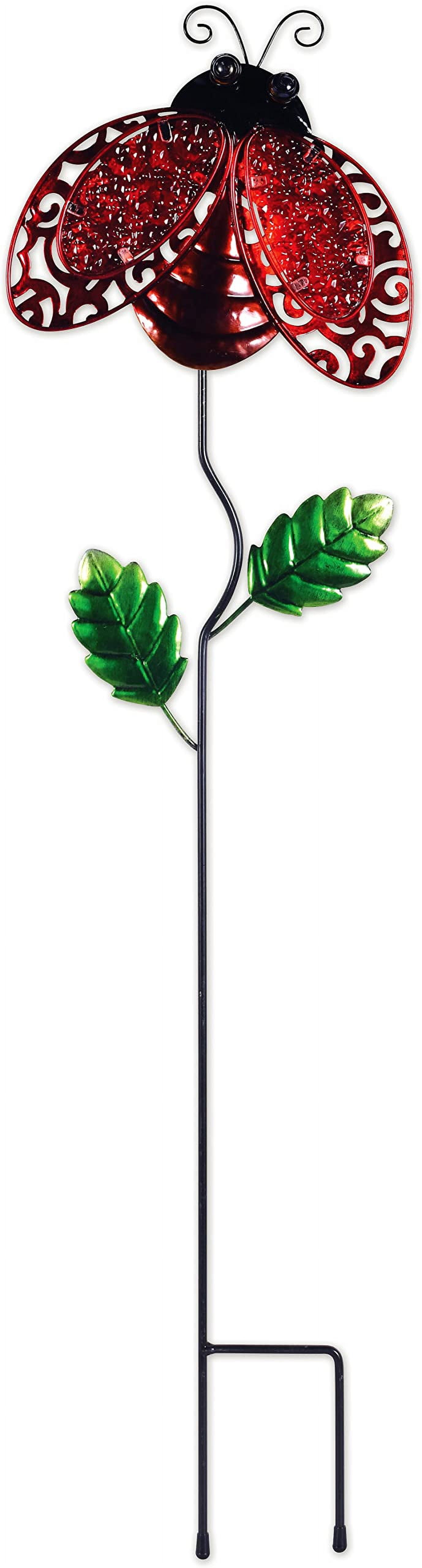 Lacy Ladybug Red and Green Glass Garden Stake