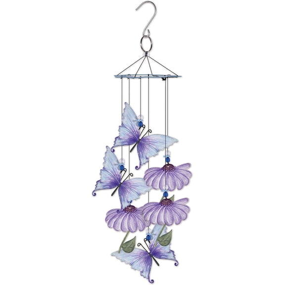 Sunset Vista Designs Painted Gardens Handcrafted Wind Chime, 15" x 6" x 6", Blue and Purple