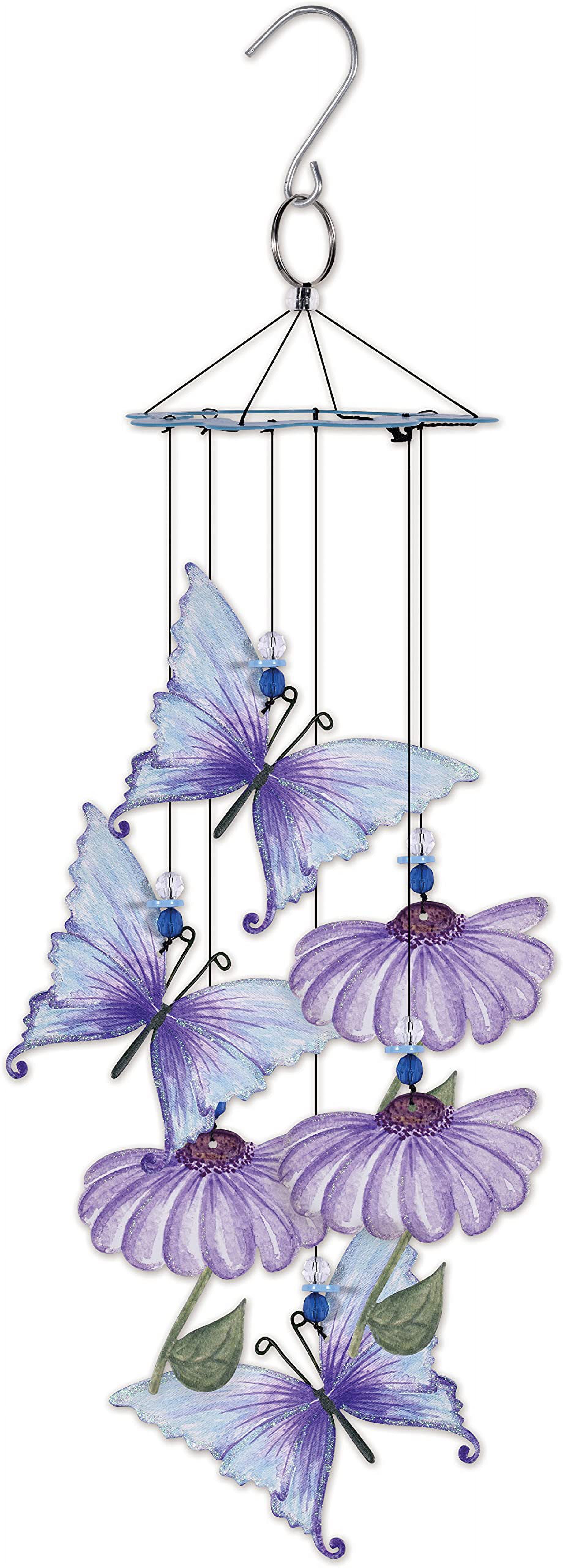 Handcrafted 15-Inch Blue and Purple Metal Butterfly Wind Chime