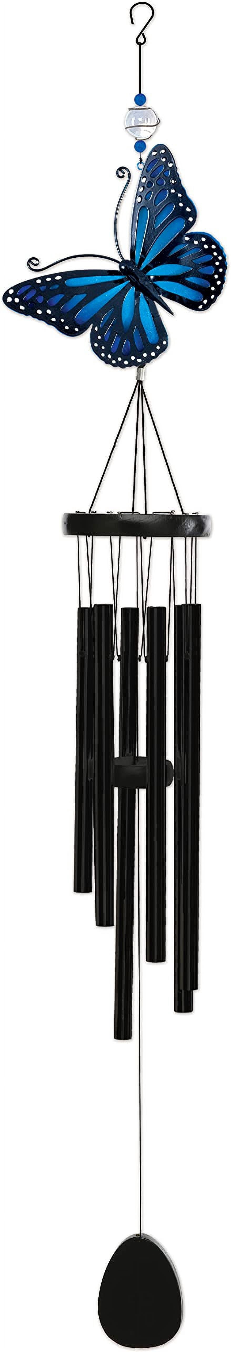 Sunset Vista Designs Blue Butterfly Wind Chime, 32-inch Height, Home Decor, Outdoor Accent, Noisemaker