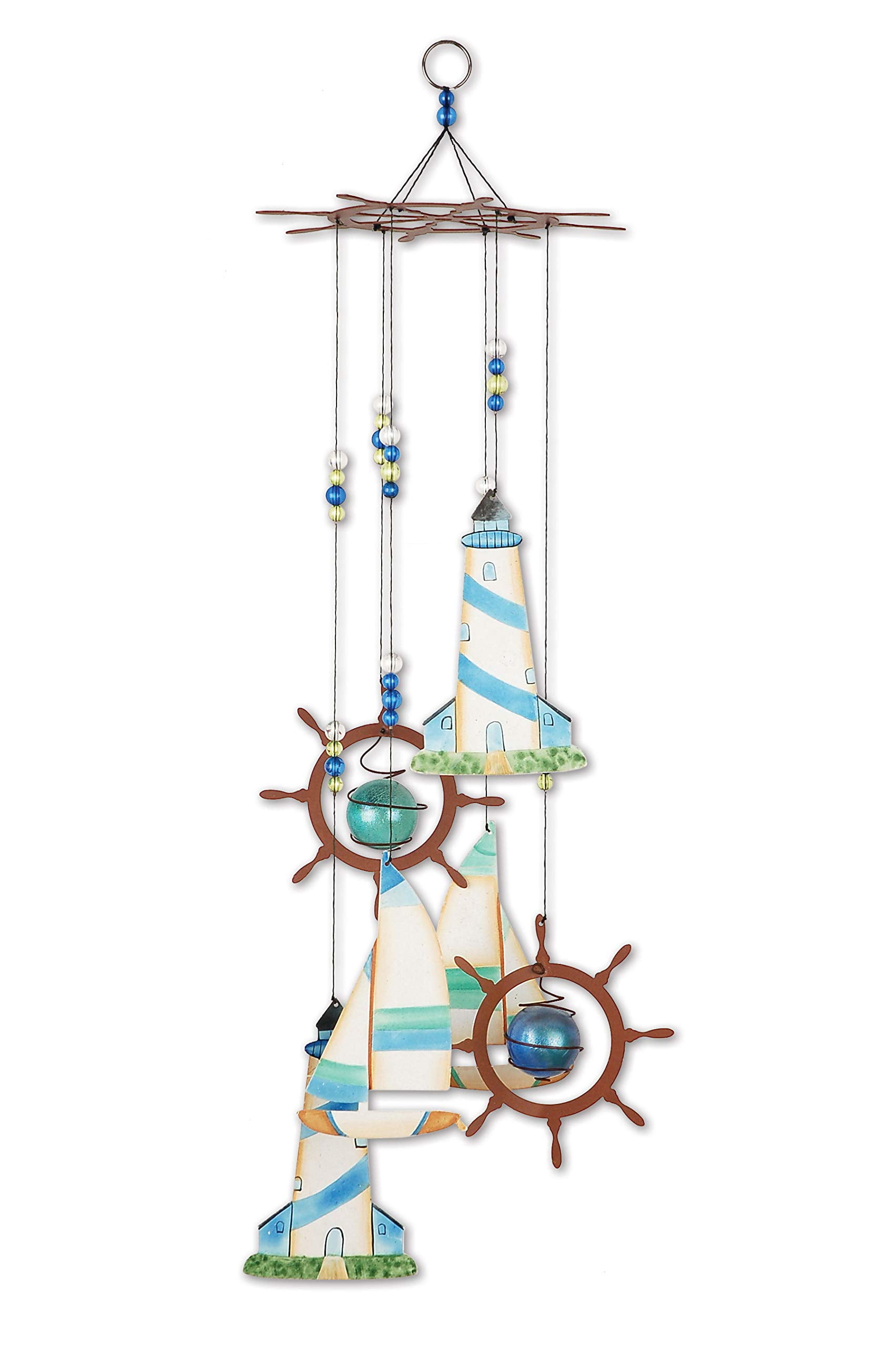 Coastal Blue and Green Metal Sailboat Wind Chime, 24"