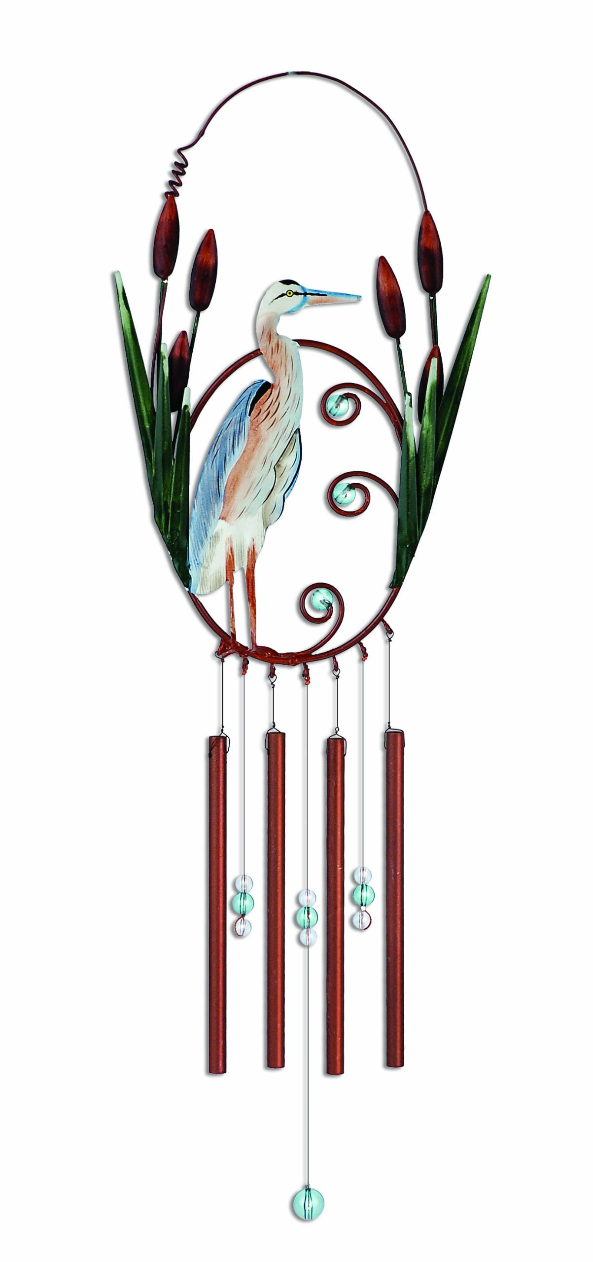 18" Blue Heron Coastal Garden Wind Chime with Marble Accents
