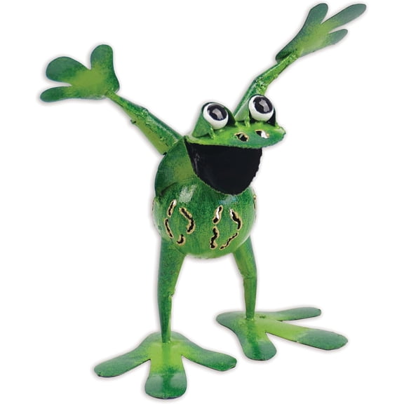 Sunset Vista Designs Outdoor Yard Decor - Green Metal Frog Garden Sculpture, 8" Tall, Standing Nixon