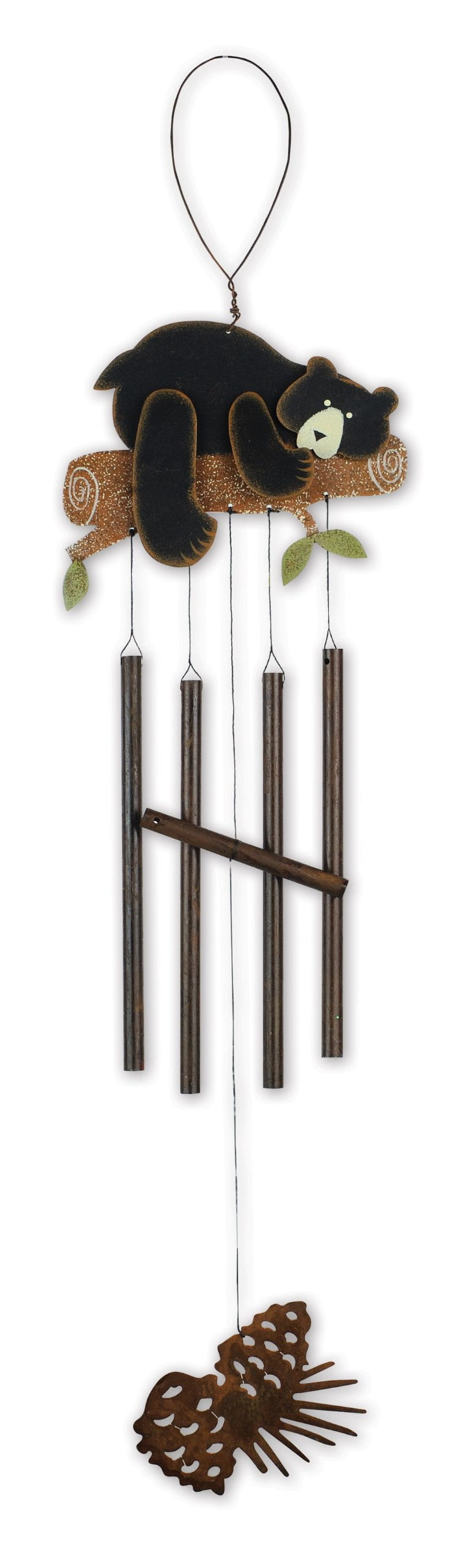 Bronze Bear Hug Rustic Metal Wind Chime with Pine Cone