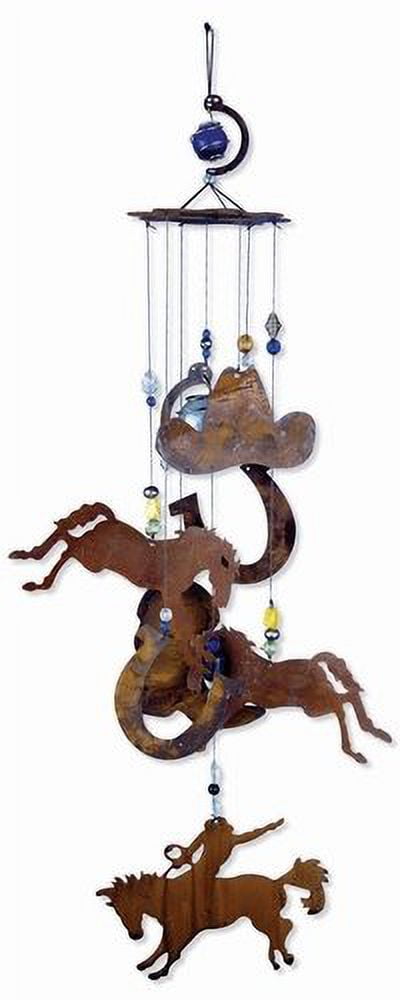 Rustic Brown Metal Cowboy Horse Wind Chime with Beads