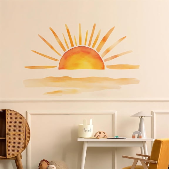 Sunset Wall Stickers, Yellow Setting Sun Wall Decals Removable Vinyl Peel and Stick for Kids Baby Boy Girl Nursery Bedroom Playroom Art Home Decorations