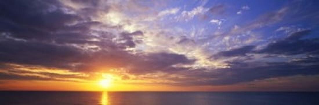 Sunset Water Ocean Caribbean Island Grand Cayman Island Canvas Art - Panoramic Images (18 x 6)
