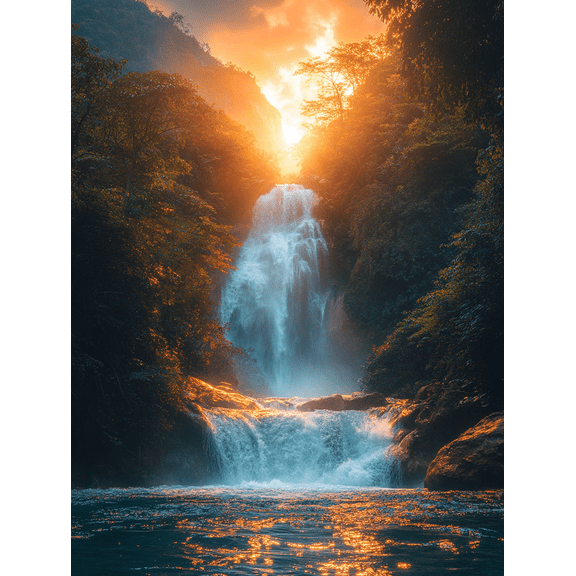 Sunset Waterfall Canvas Print/Wall Art Perfect for Living Room Bathroom Office and Yoga Studio Decoration.