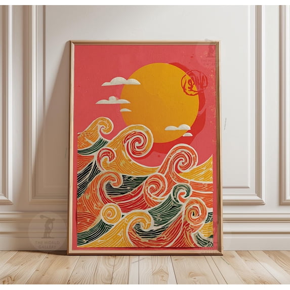 Sunset Wave Poster, Japanese Ocean Art Print, Bold Sea, Coastal Wall ...