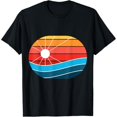 thumbnail image 1 of Sunset Waves Graphic Tees, Men's T-Shirt, Vintage Ocean Retro Print Top，Round neck，Fashion，cotton，black，S-5XL, 1 of 1