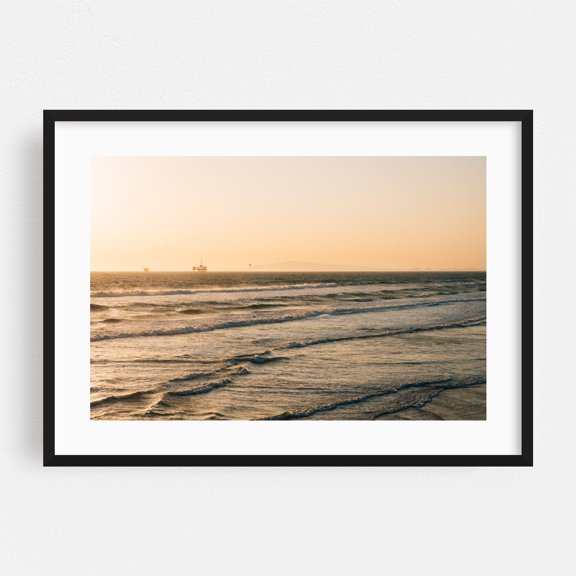 Sunset Waves, Huntington Beach - Huntington Beach California Photography Black Framed Wall Art Print 24 x 36 inches