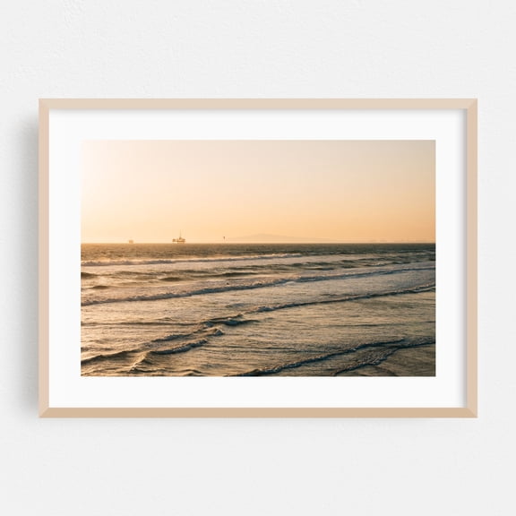 Sunset Waves, Huntington Beach - Huntington Beach California Photography Oak Framed Wall Art Print 24 x 36 inches