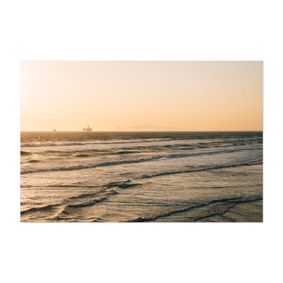 Sunset Waves, Huntington Beach - Huntington Beach California Photography Sunset Ocean Waves Beach Coastal Minimalist Landscape Unframed Wall Art Print 20 x 28 inches