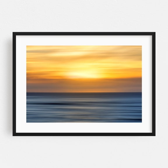 Sunset Waves - Photography Ocean Sunset Minimalist Abstract Beach Waves Coastal Black Framed Wall Art Print 5 x 7 inches
