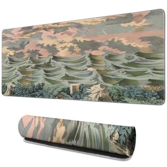 Sunset and Waves&nbsp;desk Mouse Padwaterproofnon Slip&nbsp;for Office Home Work GamingmousematRubber Base Mousepad with Stitched Edges 31.5x11.8inches