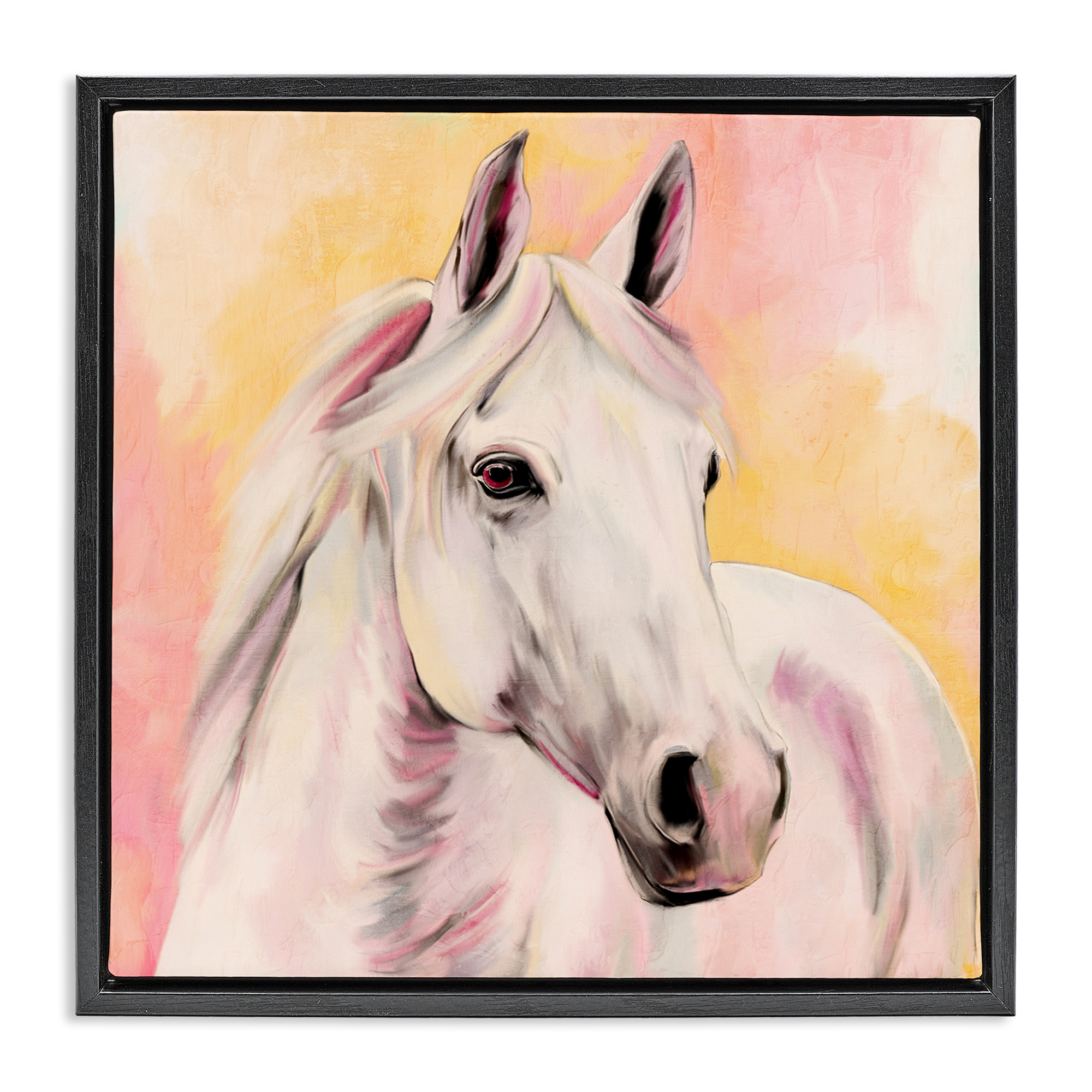 Sunset White Horse Black Framed Floater Canvas Wall Art, design by Kim Allen