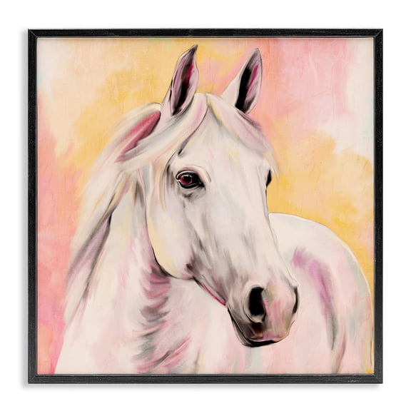 Sunset White Horse Black Framed Giclee Art, design by Kim Allen