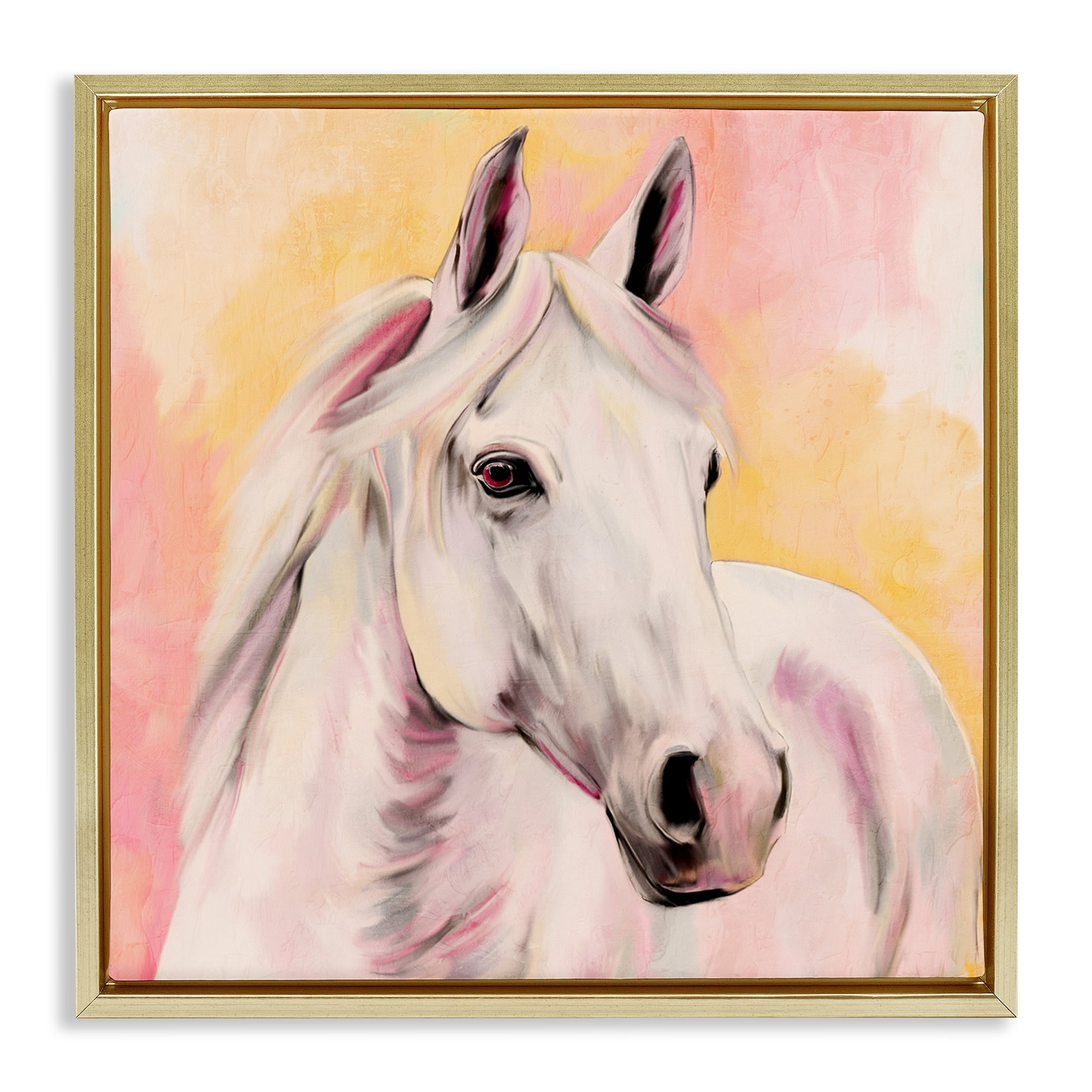 Sunset White Horse Gold Framed Floater Canvas Wall Art, design by Kim Allen