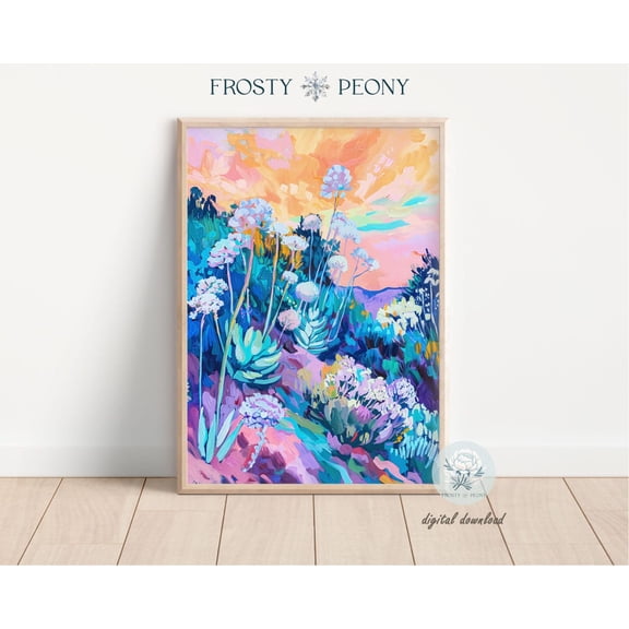 Sunset Wildflower Meadow Art Print, Dreamy Nature Scene, Muted Tones Botanical Art, Wall Art, Modern Wall Decor, 12x18 UNFRAMED
