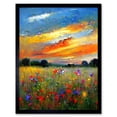 thumbnail image 1 of Sunset Wildflower Peaceful Summer Meadow Oil Painting Art Print Framed Poster Wall Decor 12x16 inch, 1 of 5