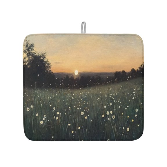 Sunset Wildflowers Dish Drying Mat 16x18 inch Rustic Floral Field Landscape Super Absorbent Microfiber Dish Drying Pad for Kitchen Countertops Sink Dish Drainer Racks Coffee Bar Mats 1 Pack