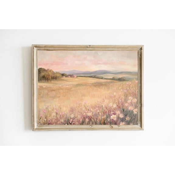 Sunset Wildflowers Pastel Landscape Poster Poster Farmhouse Wall Art Poster Vintage Poster Art Landscape Art Poster Warm Present Vintage Poster Size, Poster Home Decor, Poster Only
