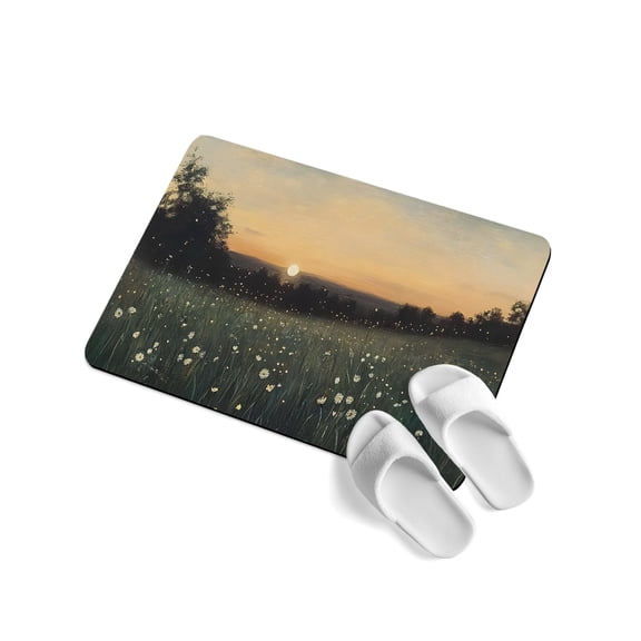 Sunset Wildflowers Soft Diatomaceous Earth Mat, Rustic Floral Field Landscape Absorbent Bath Mat Non Slip Rubber Backed Quick Dry Doormat Fit Under Door for Bathroom Kitchen 24"x36"