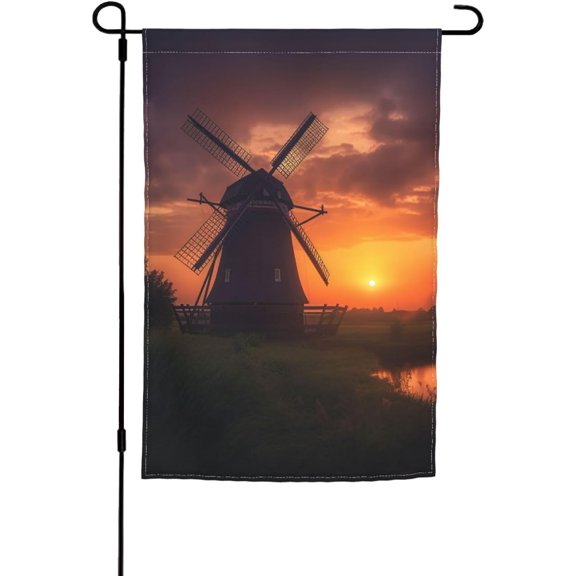 Sunset Windmill Garden Flag 12x18 in Indoor Outdoor Double Sided Flag Vivid Color and Fade proof - Small Yard Flags for Outside Holiday Banner Wall Art Hanging Poster