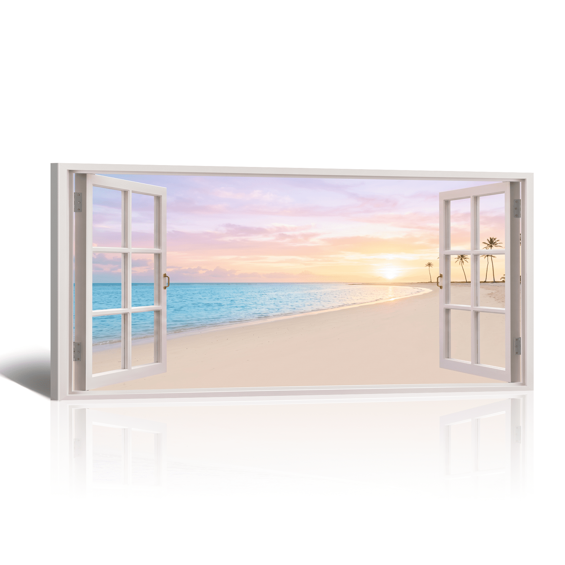 Sunset Window Canvas Wall Art, Large Dusk Beach Landscape Canvas Prints ...