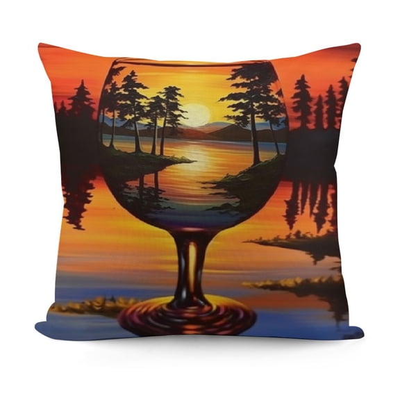 Sunset Wine Glass Print Decorative Cushion Case,Cute Soft Throw Pillow Covers,for Couch Sofa Living Room Spring