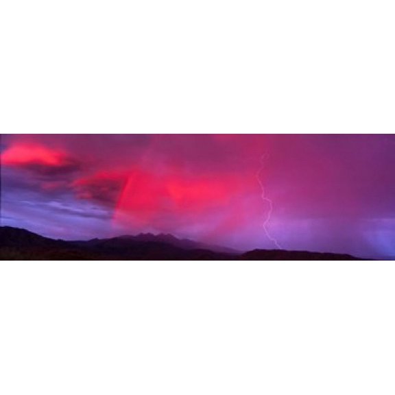Sunset With Lightning And Rainbow Four Peaks Mountain AZ Canvas Art - Panoramic Images (18 x 6)