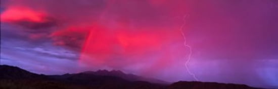 Sunset With Lightning And Rainbow Four Peaks Mountain AZ Canvas Art - Panoramic Images (36 x 12)