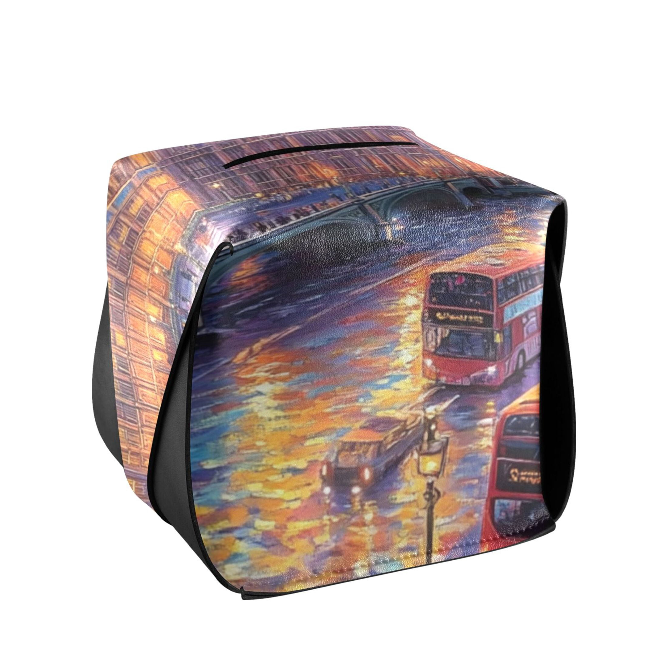Sunset and Bus Tissue Box Cover Leather Square Rectangle Tissue Box ...
