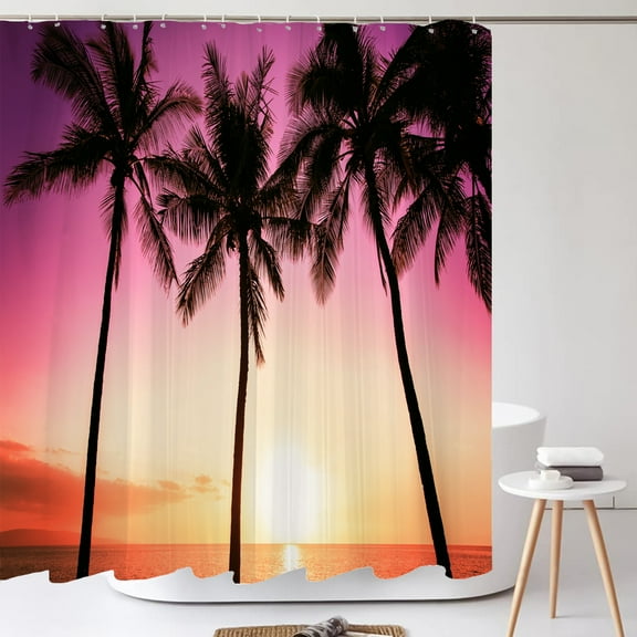 Sunset and Dusk Beach Scery Shower Curtain Scery Seaside 3D Printed Bathroom Cur
