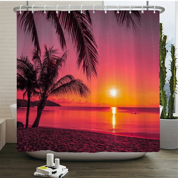 Sunset and Dusk Beach Scery Shower Curtain Scery Seaside 3D Printed Bathroom Cur