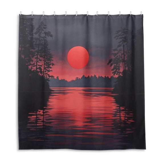 Sunset and Lake Shower Curtain Liner 66x72 Inch Waterproof Shower Curtains Decorative Bathroom with 12 Pack Hooks