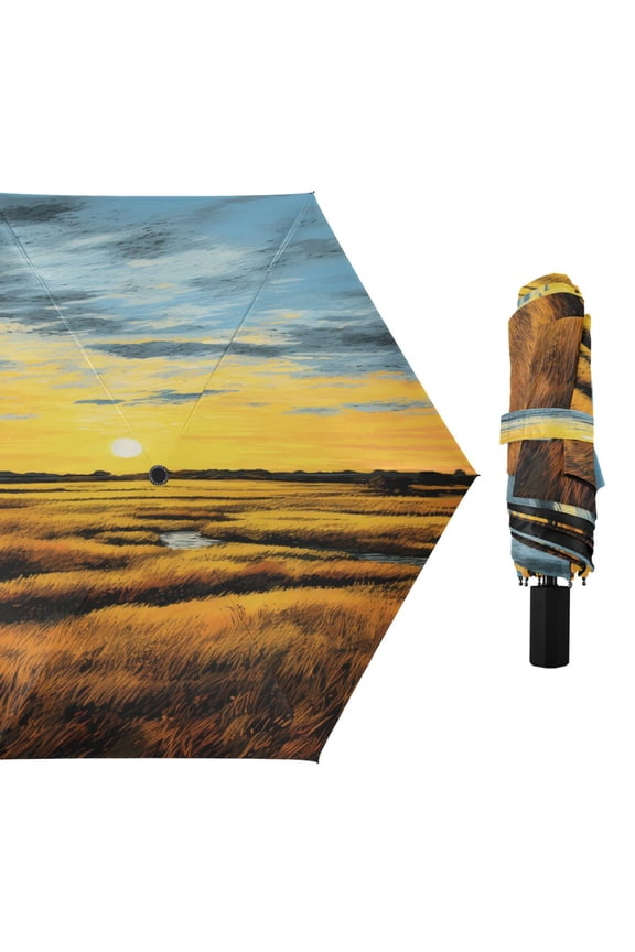 Sunset and Marsh Compact Sun Umbrella Windproof Travel Umbrellas for Rain Strong Portable UV Protection