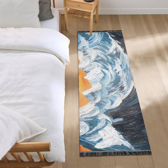 Sunset and Mountains Bedroom Runner Rug 2'x 6' Non Slip Carpet Indoor Home Area Rug Living Room